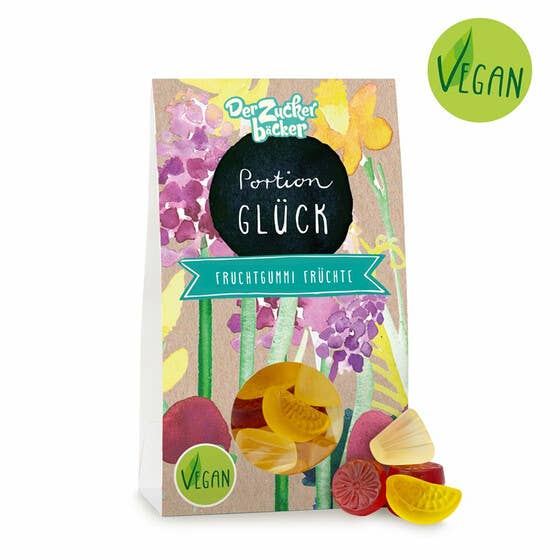 Portion Glück Fruchtgummi vegan Geschenk Glücksbringer