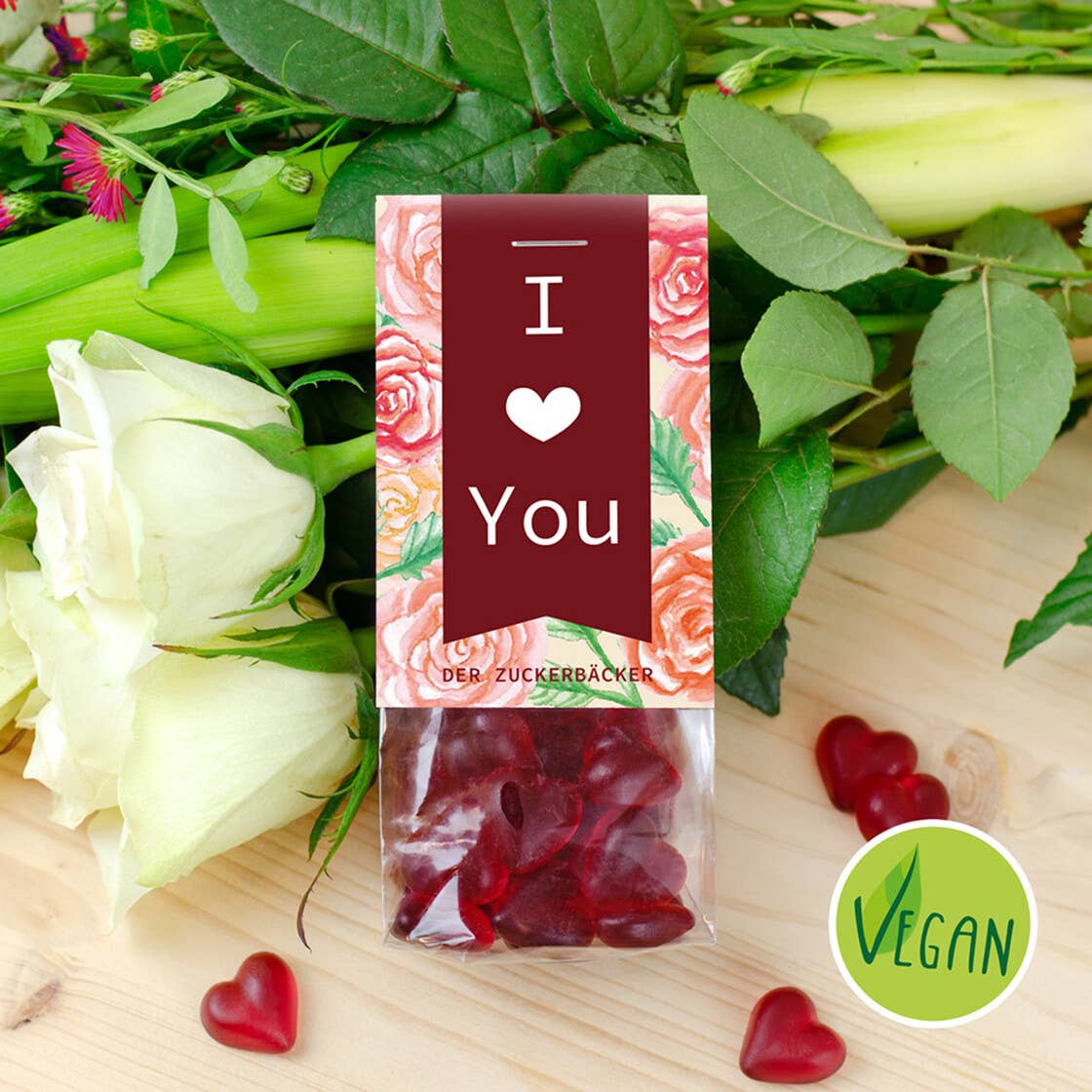 Naschbeutel I Love You Fruchtgummi Herzen Vegan - Bild 2