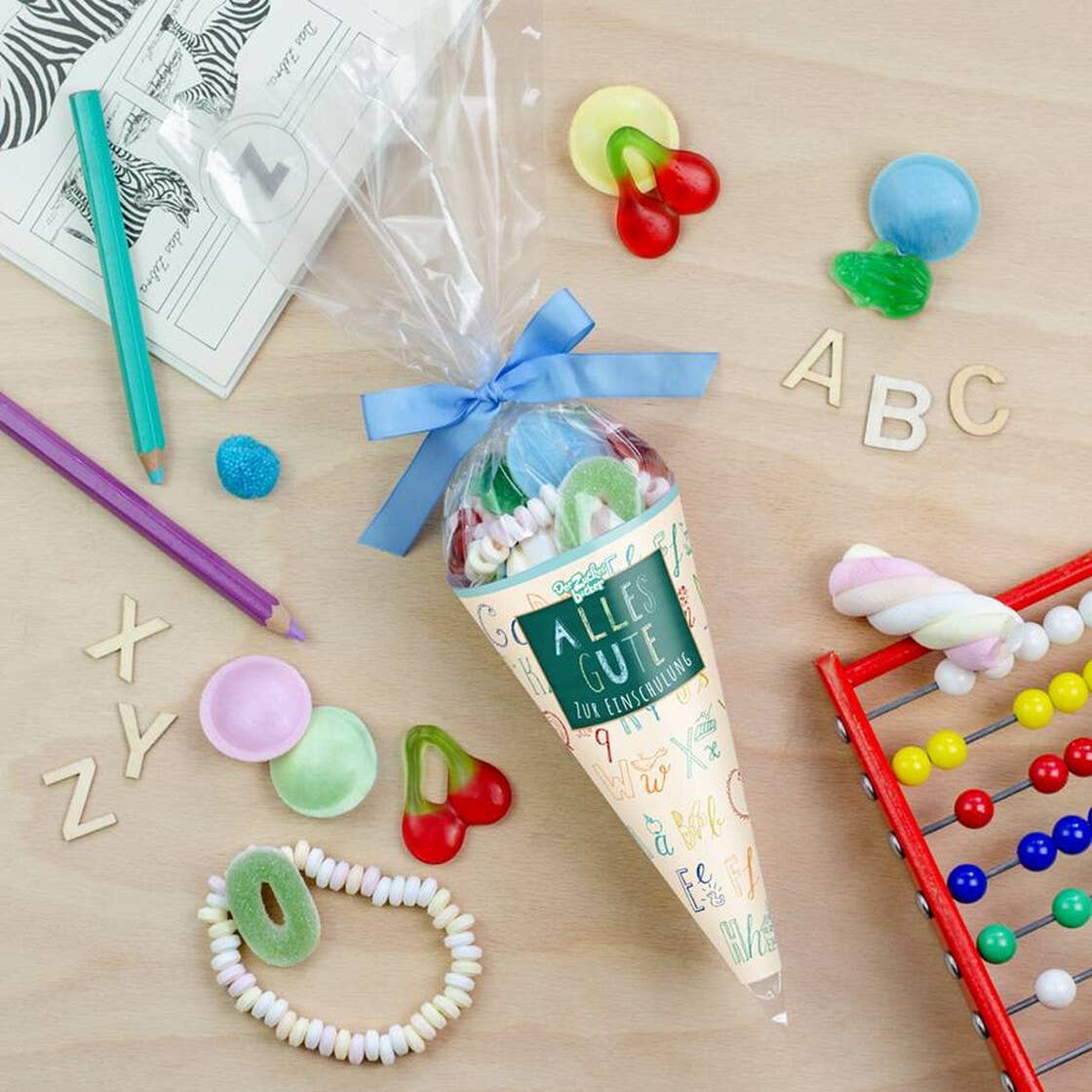 Zuckertüte Einschulung Blau Bunte Süßigkeiten Mischung - Bild 2