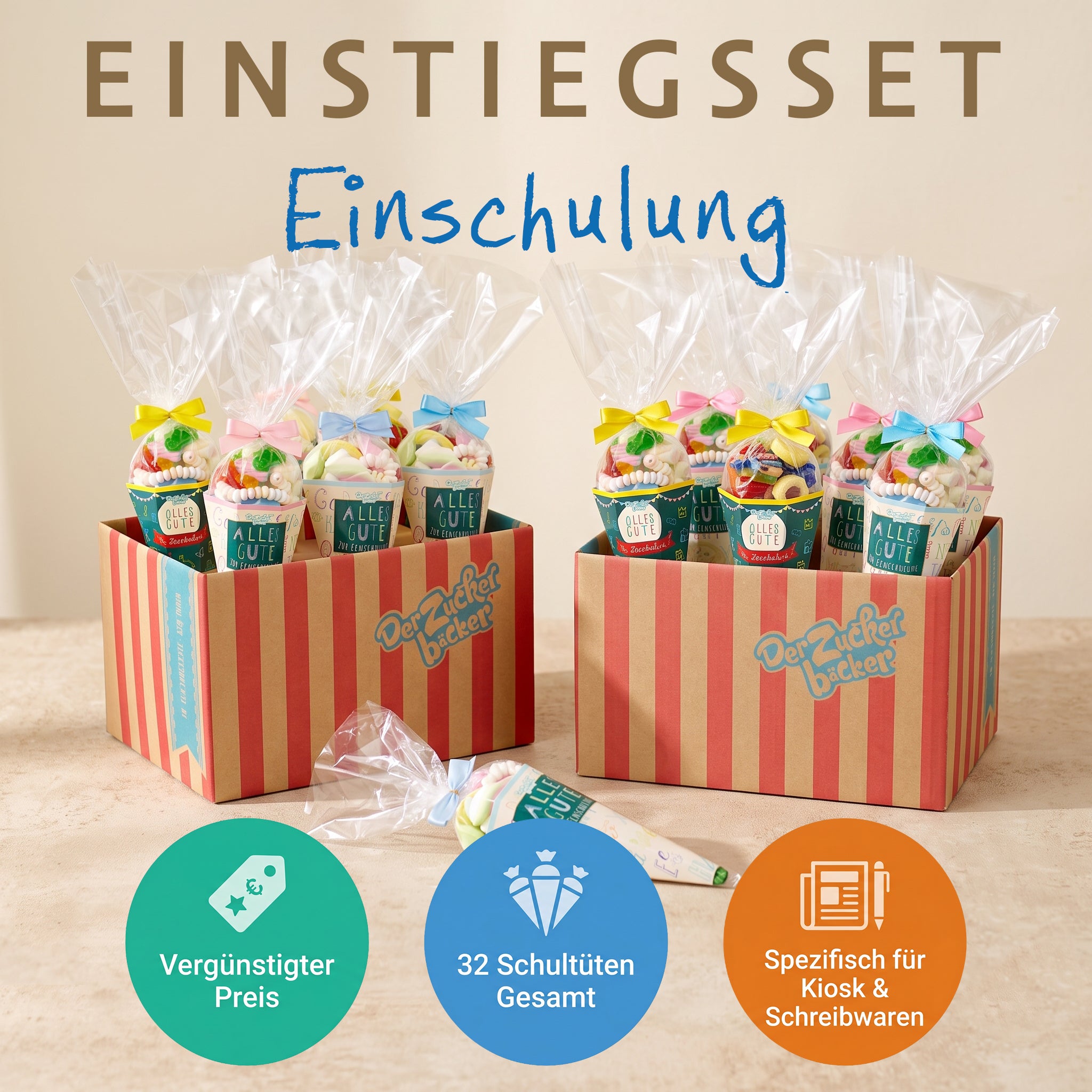 POS Starter-Set Einschulung für Kiosk & Schreibwaren – Komplettpaket inkl. 2 Displays & 32 Zuckertüten