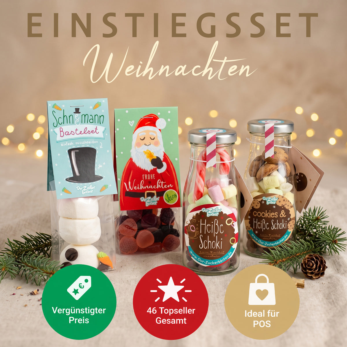 POS Starter-Set Weihnachten für Kiosk, Café & Einzelhandel – Komplettpaket mit DIY-Trinkschokolade & Naschbeuteln