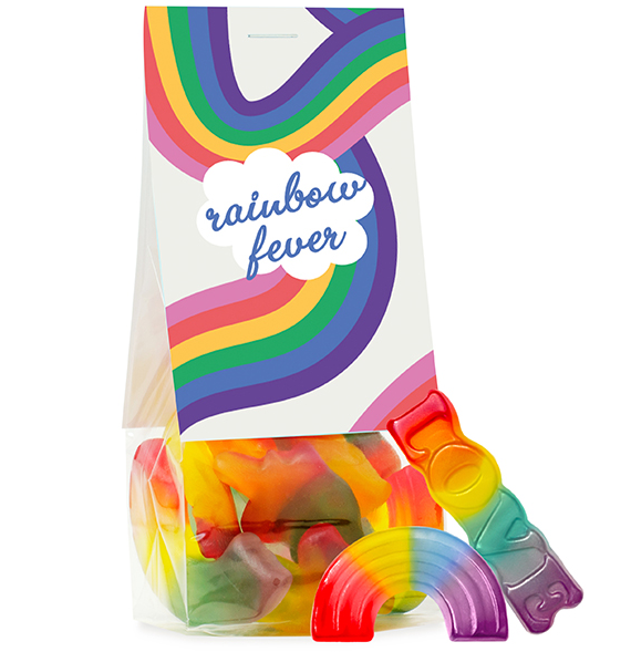 Naschbeutel Rainbow Love Fruchtgummi mit Logo – Buntes Werbegeschenk