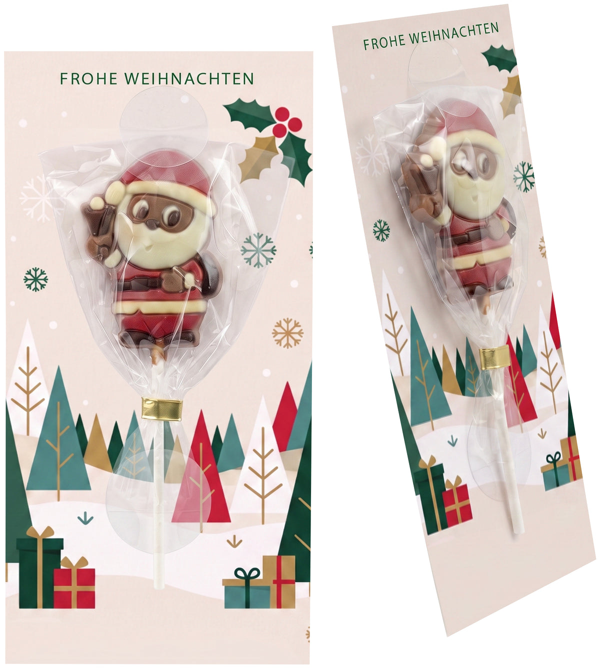 Mailingkarte Weihnachtsmann Schoko Lolli
