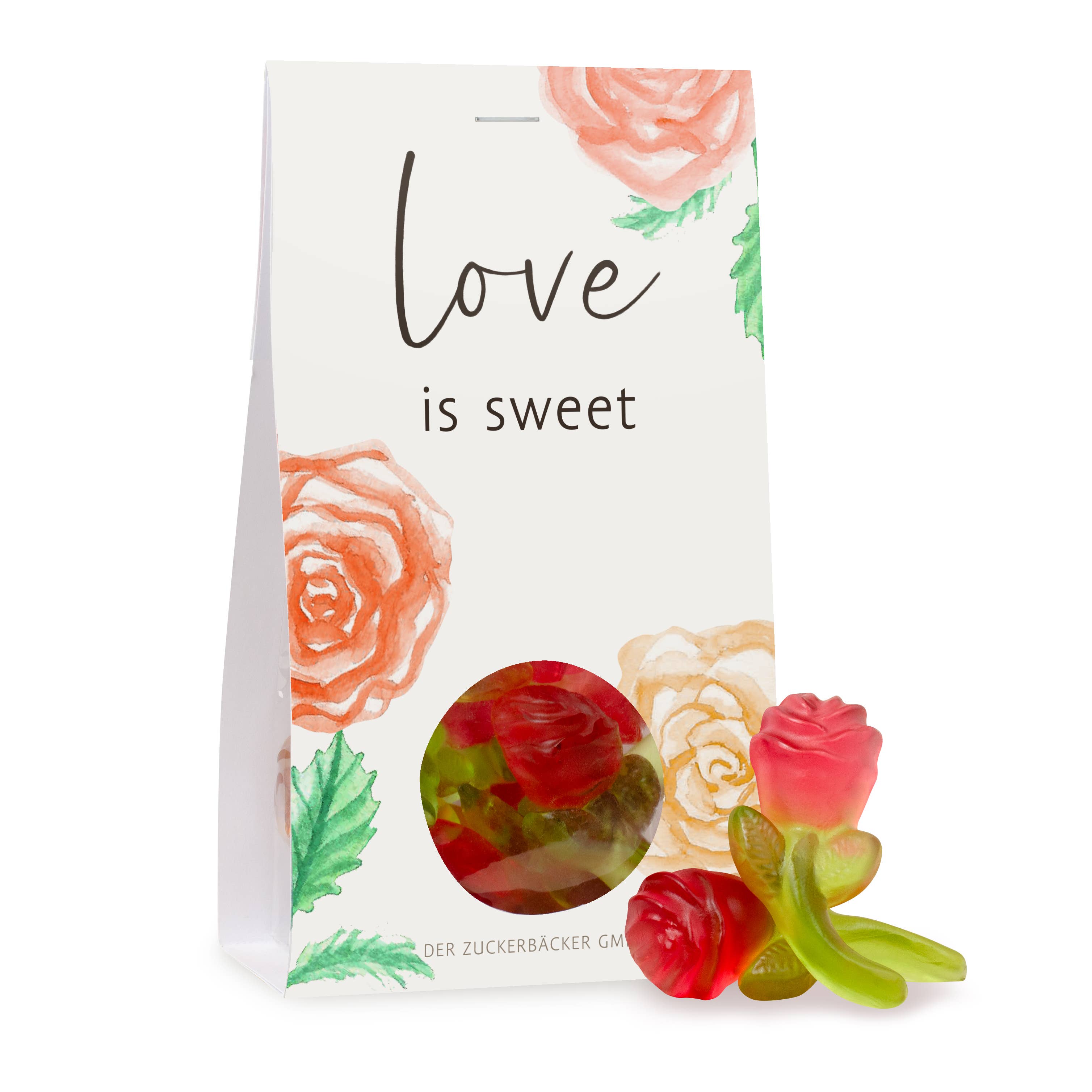 Naschportion Love is sweet Fruchtgummi Rosen Geschenk