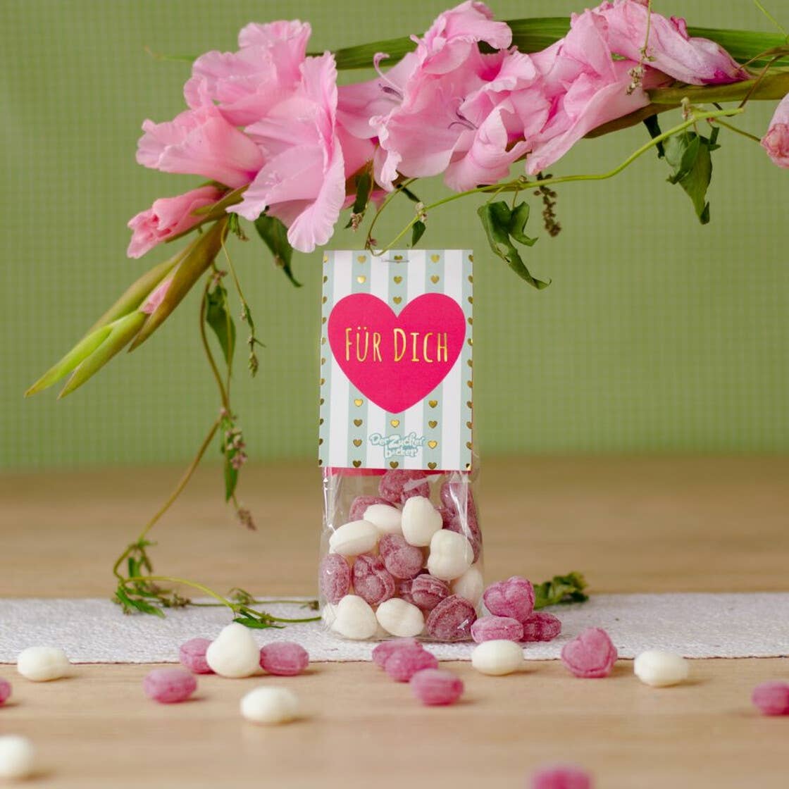 Naschbeutel Für Dich Bonbon Herzen vegan Geschenk - Bild 2