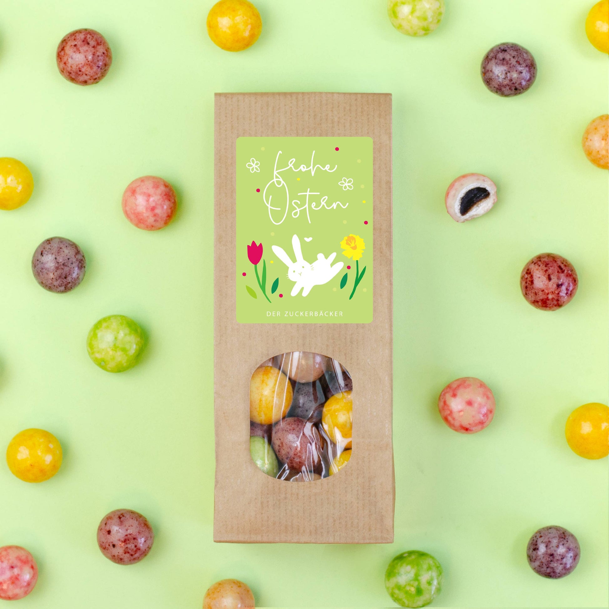 Edle Lakritz-Kugeln im Joghurtmantel Papiertüte Frohe Ostern