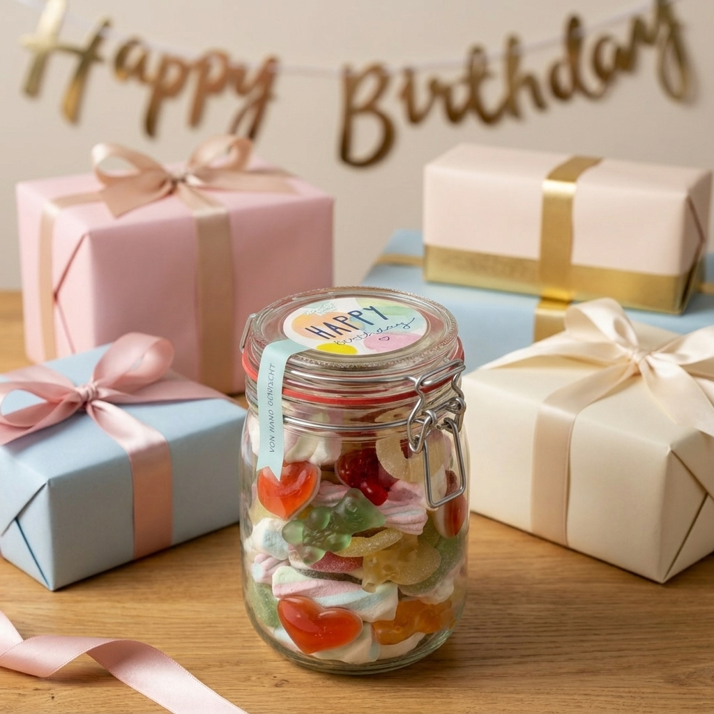 Midi Glas Happy Birthday Süßigkeiten Geburtstagsgeschenk