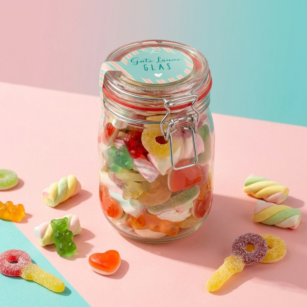Midi Glas Gute Laune Bunte Süßigkeiten Mischung Geschenk