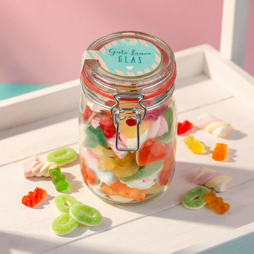 Midi Glas Gute Laune Bunte Süßigkeiten Mischung Geschenk