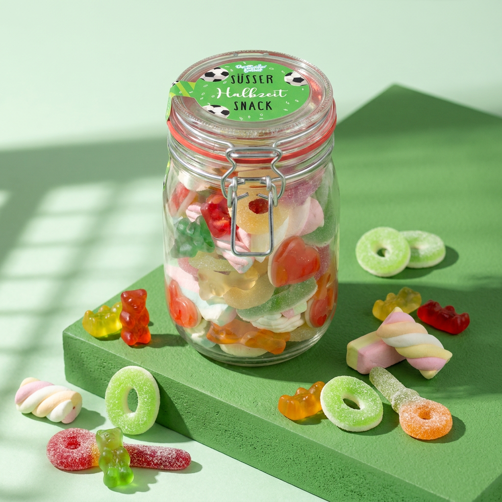 Midi Glas Süßer Halbzeit Snack Süßigkeiten Fussball Geschenk