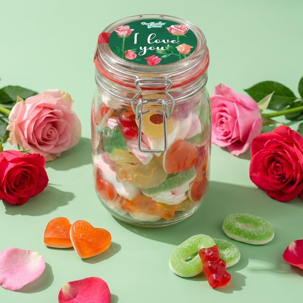 Midi Glas I Love You Süßigkeiten Geschenk mit Liebe
