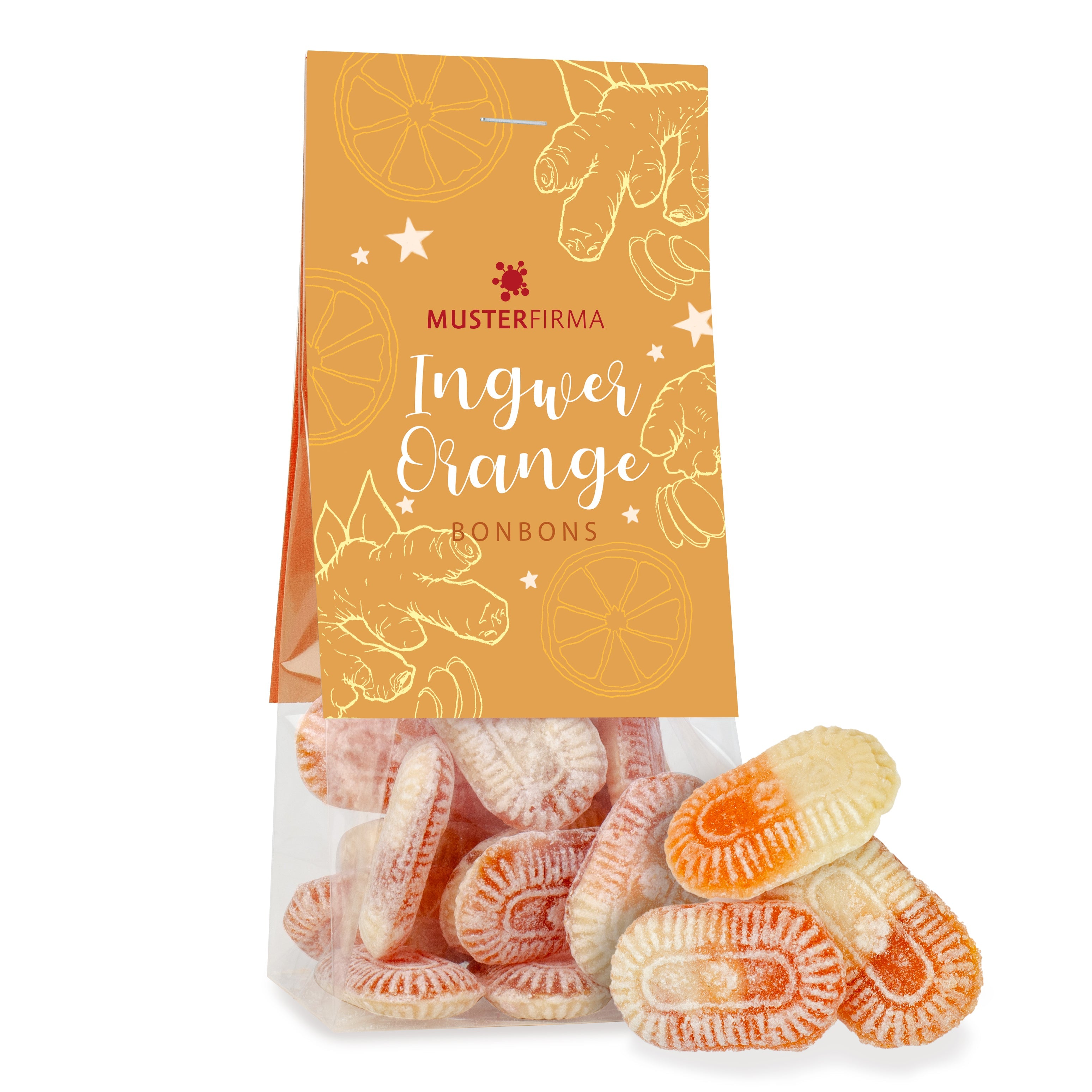 Muster - Naschbeutel Orange Ingwer Bonbons